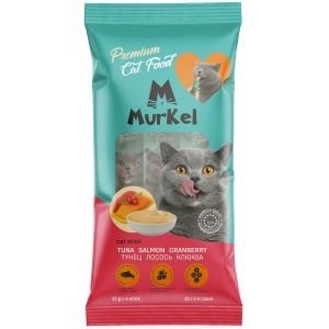 Murkel лакомство для кошек со вкусом "тунец лосось клюква", 4 стика по 15г