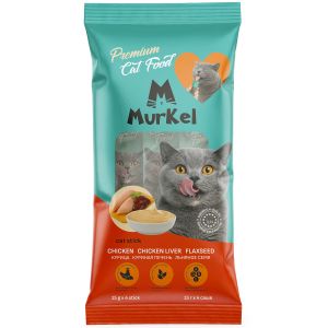 Murkel лакомство для кошек со вкусом "куриная печень льняное семя", 4 стика по 15г