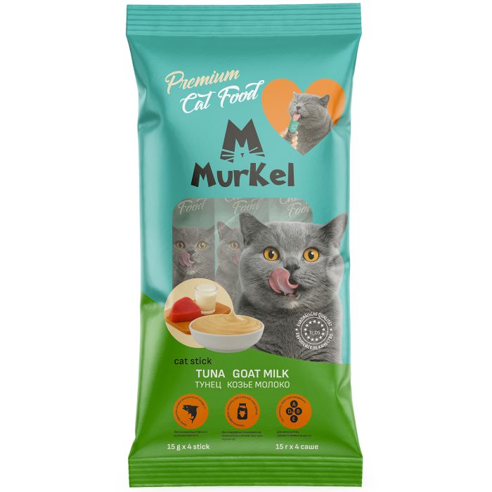 Murkel лакомство для кошек со вкусом "тунец козье молоко", 4 стика по 15г