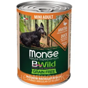 Monge BWild GF, Mini Adult Anatra, влажный корм для взрослых собак мелких пород с уткой, банка 400гр.