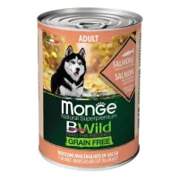 Monge BWild GF, All Bread Adult Salmon, влажный корм для взрослых собак всех пород с лососем, банка 400гр