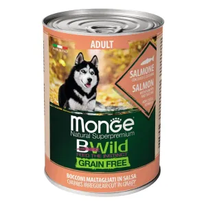 Monge BWild GF, All Bread Adult Salmon, влажный корм для взрослых собак всех пород с лососем, банка 400гр
