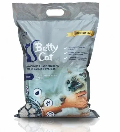 Betty Cat, бентонит комкующийся, уголь, 10 л