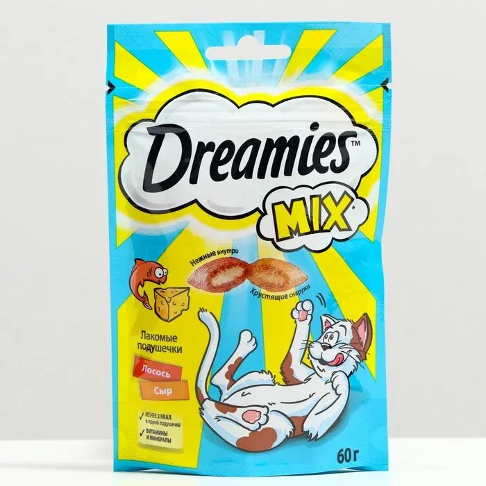 Dreamies "Лакомые подушечки" для кошек Лосось и сыр, 60 г