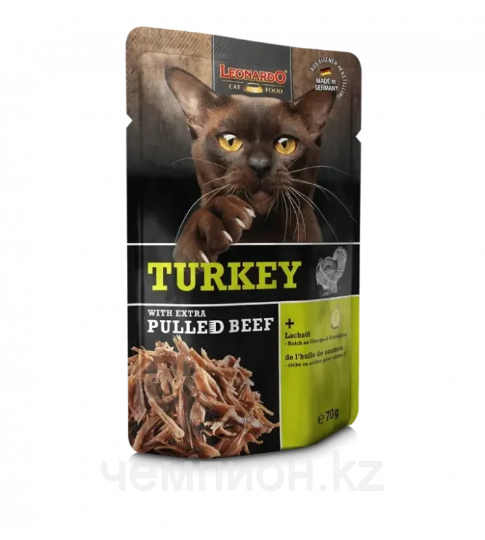 Leonardo Turkey + extra pulled Beef, паштет из индейки в желе из бульона для взрослых кошек, 70 гр