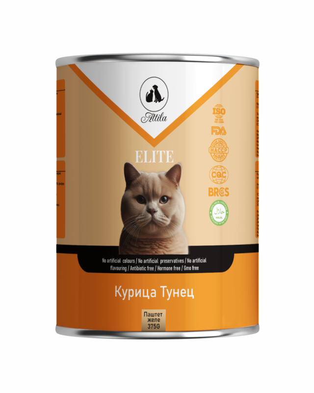 Elite Консервы для кошек паштет желе курица тунец, 375гр