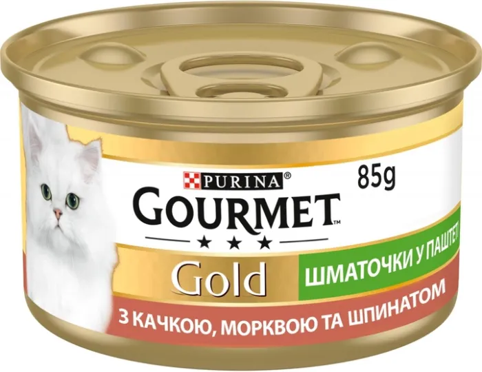 Gourmet Gold, Кусочки в паштете, Утка, Морковь и Шпинат 85 г