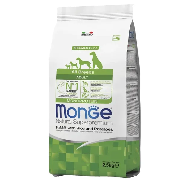 Monge Dog Speciality Line Monoprotein для взрослых собак всех пород,из кролика с рисом и картофелем 2,5 кг