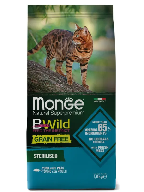 Monge Cat BWild GF корм для стерилизованных взрослых кошек всех пород, беззерновой, тунец и горох, 1,5 кг