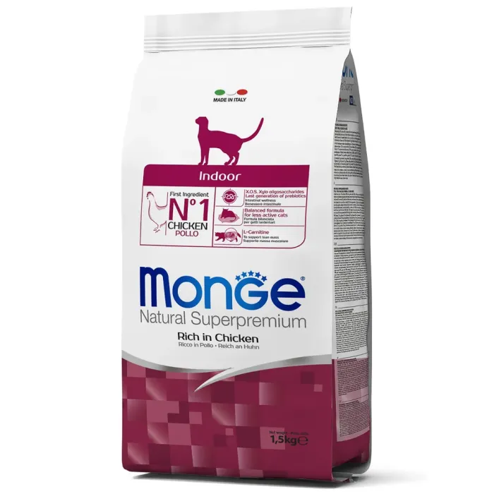 Monge Cat Indoor корм для кошек всех возрастов и пород, живущих в помещении, курица и рис 1,5 кг