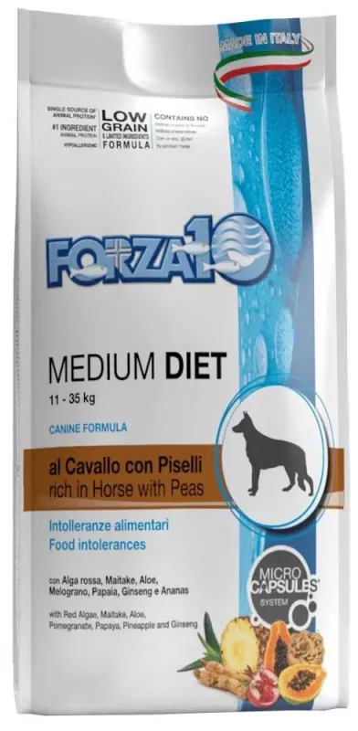 Корм Forza10 Diet Medium, при пищевой аллергии, конина и горох (с микрокапсулами), 1,5 кг