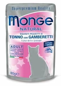 Monge Natural Adult паучи для кошек c тунцом и креветками в желе