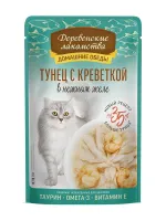 Влажный корм для кошек "Деревенские лакомства" Тунец с креветкой в нежном желе, 70 гр