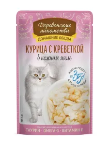 Влажный корм для кошек "Деревенские лакомства" Курица с креветкой в нежном желе, 70 гр