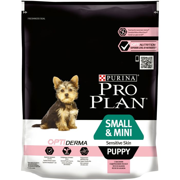 Purina Pro Plan для щенков маленьких пород с чувствительной кожей, лосось с рисом