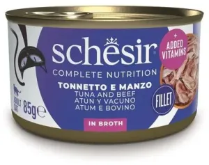 Корм Schesir кусочки в соусе тунец, говядина 85