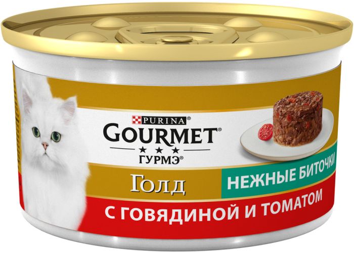 Gourmet Gold- нежные биточки, говядина с томатами, баночка 85 г