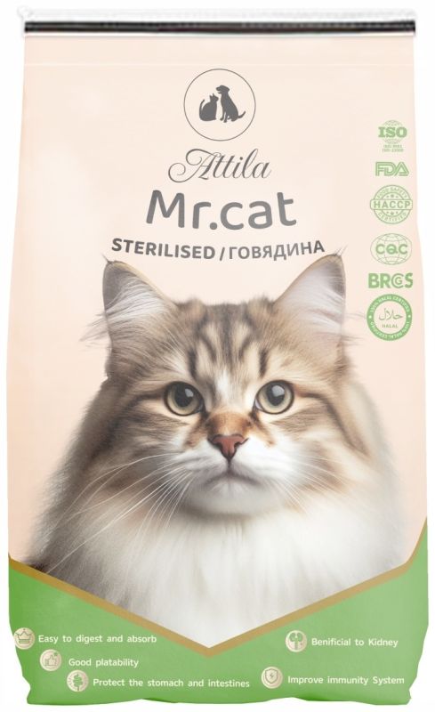Mr.Cat Sterilised сухой корм для стерилизованных с говядиной, упаковка 1,5 кг