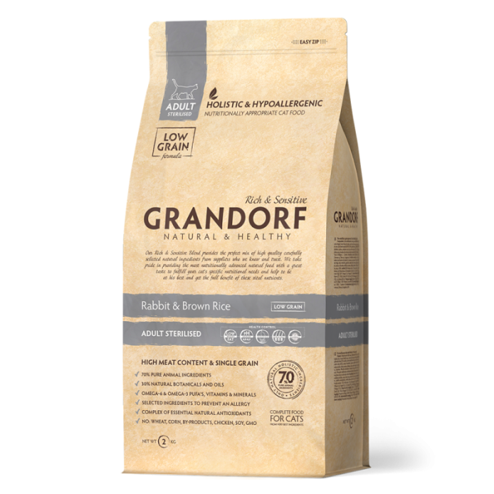 GRANDORF Rabbit & Brown Rice Adult Sterilised — кролик с бурым рисом для взрослых стерилизованных кошек