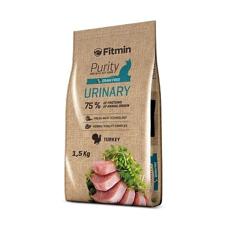 Fitmin cat Purity Urinary корм класса холистик для взрослых кошек, способствующий правильной работе мочевой системы с индейкой