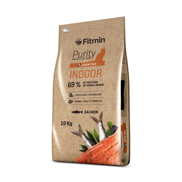 Fitmin cat Purity Indoor для взрослых кошек, проживающих в помещении с лососем