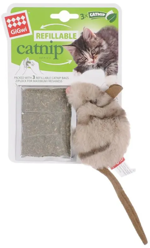 GiGWi 75382  серия REFILLABLE CATNIP.  Мышка с кошачьей мятой 10см для кошек