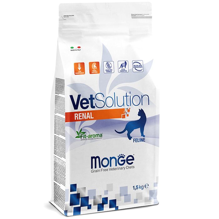 MONGE VET SOLUTION RENAL СУХОЙ КОРМ ДЛЯ КОШЕК ПРИ ЗАБОЛЕВАНИИ ПОЧЕК, 1,5 кг