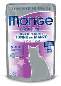 Monge Natural Adult паучи для кошек c тунцом и говядиной в желе