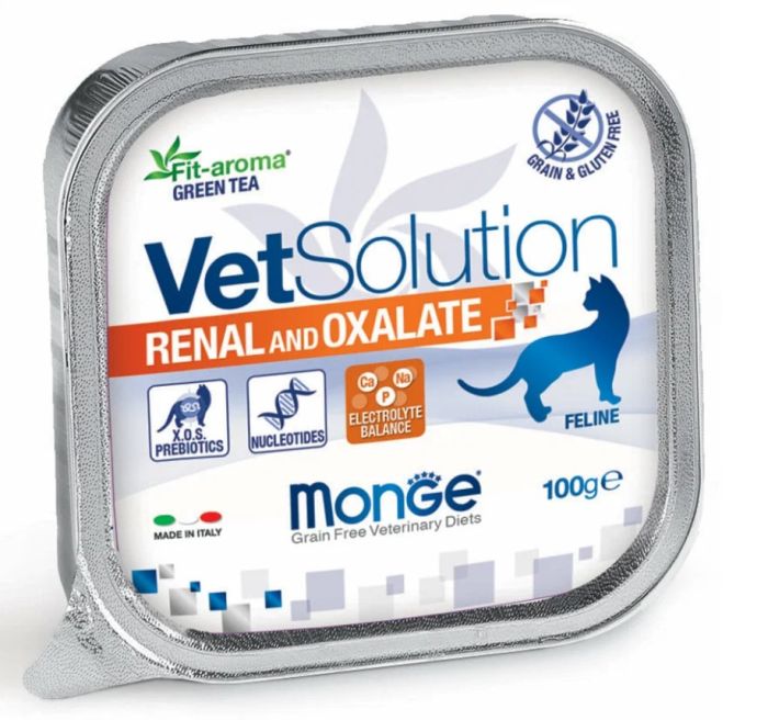 Monge - VetSolution Cat Renal and Oxalate, Влажный корм в виде паштета для профилактики образования оксалатных камней у кошек, ламистер 100 г