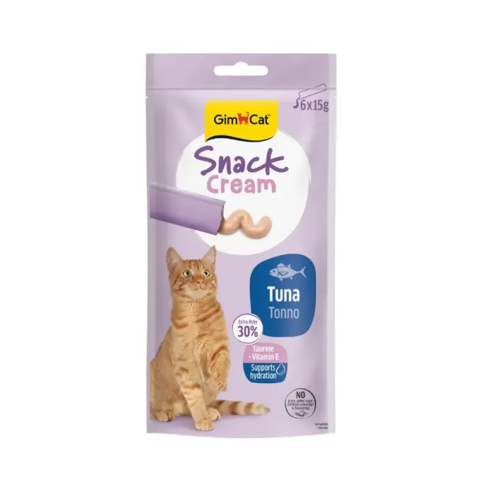 Лакомство для кошек GimCat Snack Cream Plus, с тунцом, 6х15г