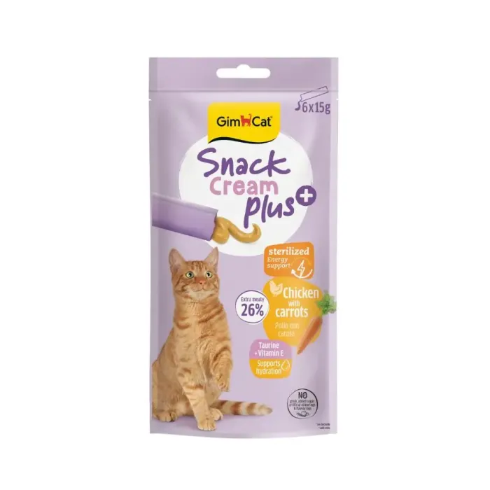 Лакомство для стерилизованных кошек GimCat Snack Cream Plus, курица и морковь, 6x15 г