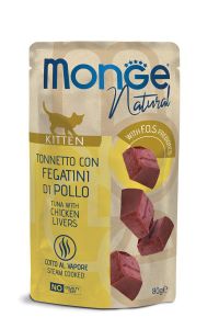 Monge Natural Kitten Tuna with Chicken Livers — влажный корм для котят с тунцом и куриной печенью, пауч 80 г