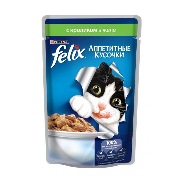 Felix Аппетитные кусочки (с кроликом) в желе 85гр