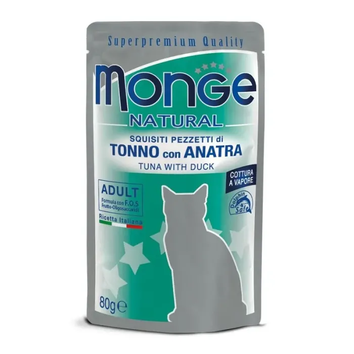 MONGE CAT NATURAL 80г для кошек Тунец, Утка желе