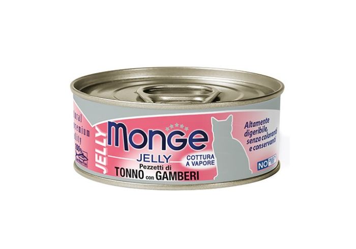 MONGE CAT JELLY ADULT TONNO CON GAMBERI, с желтоперым Тунцом и креветками