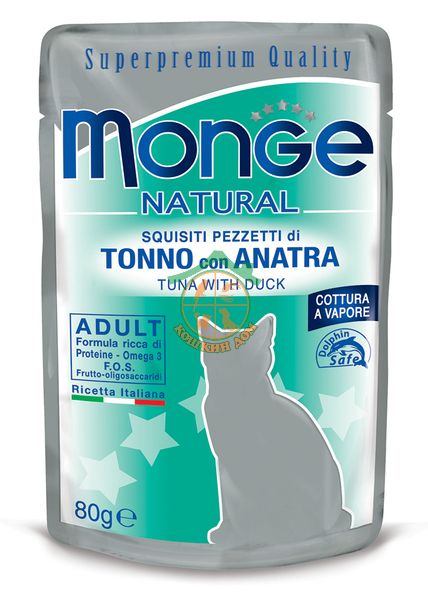 MONGE CAT NATURAL 80г для кошек Тунец, Утка желе