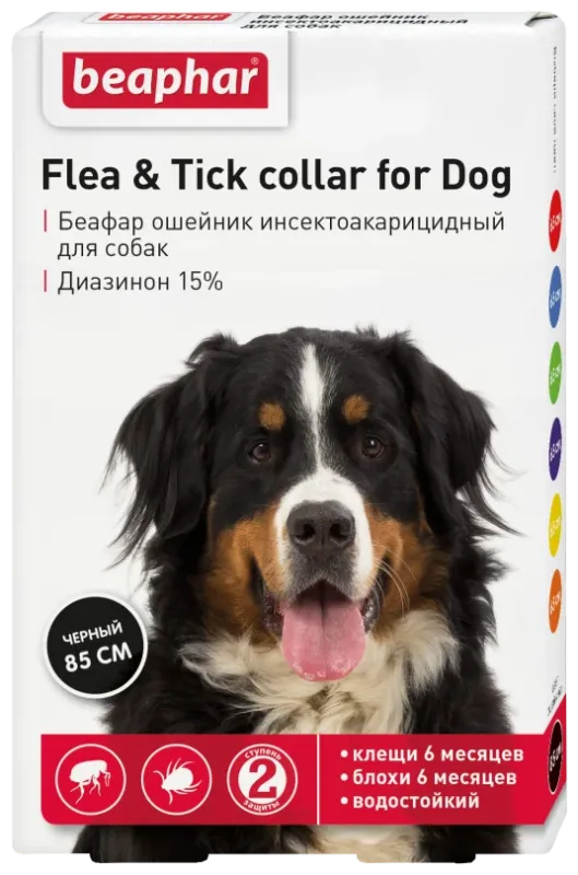 Beaphar ошейник от блох и клещей Flea & Tick для собак и кошек, 85 см, черный 1 уп.