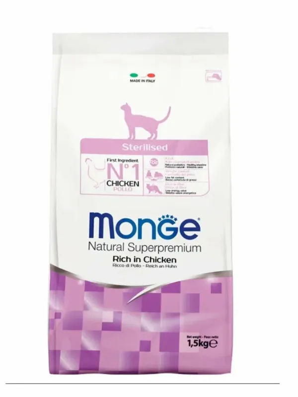 Monge Superpremium Cat сухой корм с курицей для стерилизованных кошек и кастрированных котов, упаковка 1,5 кг 