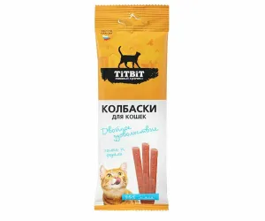 TitBit колбаски Двойное удовольствие с лосось и форель, лакомство для кошек