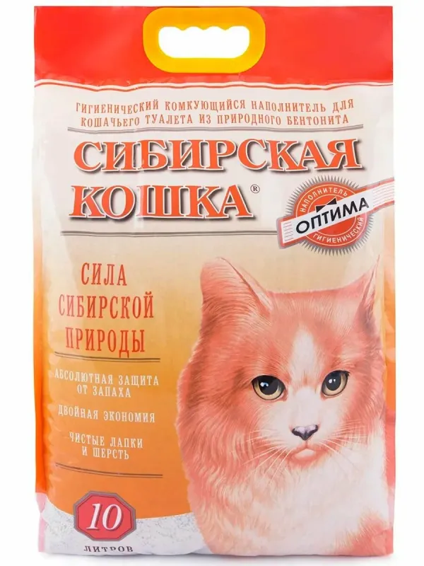  Сибирская кошка Оптима бентонитовый комкующийся наполнитель для кошек 10 литров