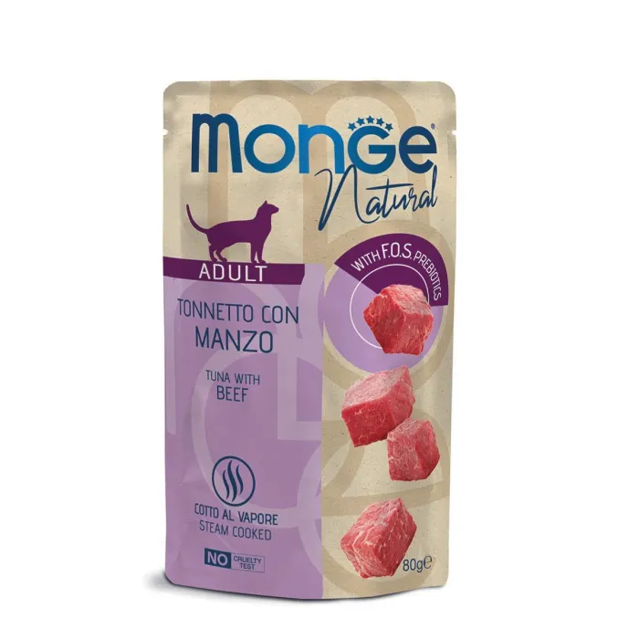 Monge Natural Adult Tuna with Beef — влажный корм для взрослых кошек с тунцом и говядиной в желе, 80 г