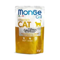 Monge Grill Galletto Sterilised — влажный корм с курицей для стерилизованных кошек, кусочки в желе, 85 г