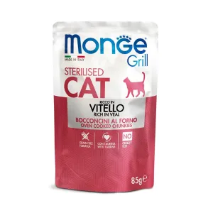Monge Grill Sterilised Veal — влажный корм с телятиной для стерилизованных кошек, кусочки в желе, 85 г