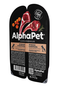 AlphaPet Superpremium / Влажный полнорационный корм для щенков, беременных и кормящих собак с ягненком и морковью в соусе