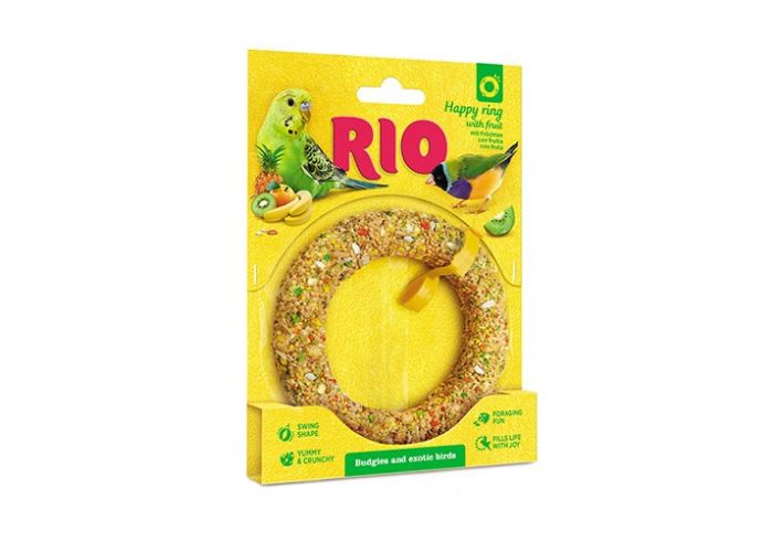 RIO HAPPY RING BUDGIES AND EXOTIC BIRDS. Лакомство-игрушка Рио для волнистых попугаев и экзотов Веселое колечко с фруктами 1 шт