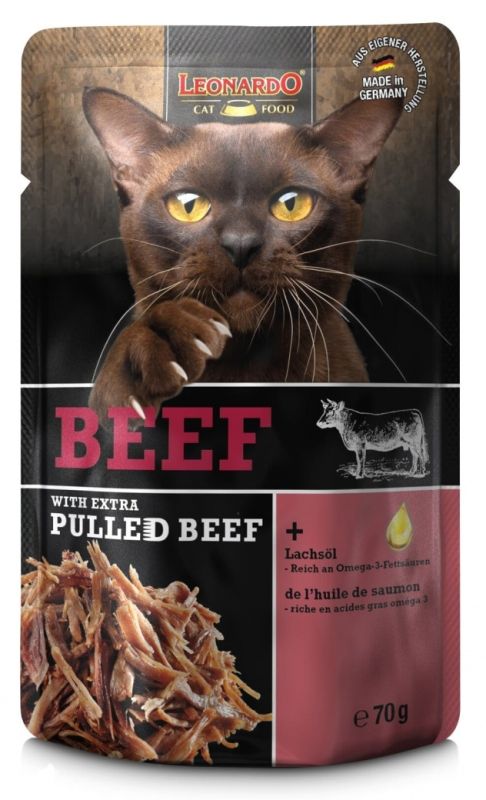 Leonardo Beef and extra pulled Beef для кошек с говядиной в желе из мясного бульона