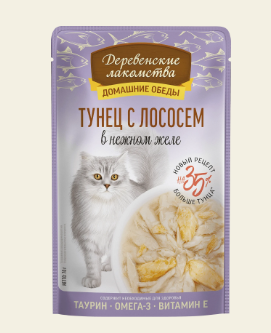Влажный корм для кошек "Деревенские лакомства" Тунец с лососем в нежном желе, 70 г