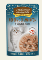 Влажный корм для кошек "Деревенские лакомства" Лосось с осьминогом в нежном желе, 70 г