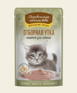 Влажный корм для котят "Деревенские лакомства" Отборная утка паштет, 70 г