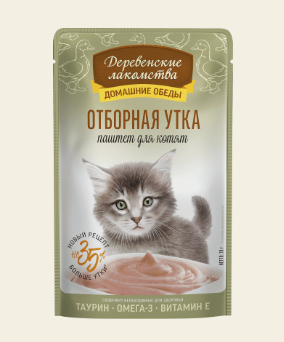 Влажный корм для котят "Деревенские лакомства" Отборная утка паштет, 70 г
